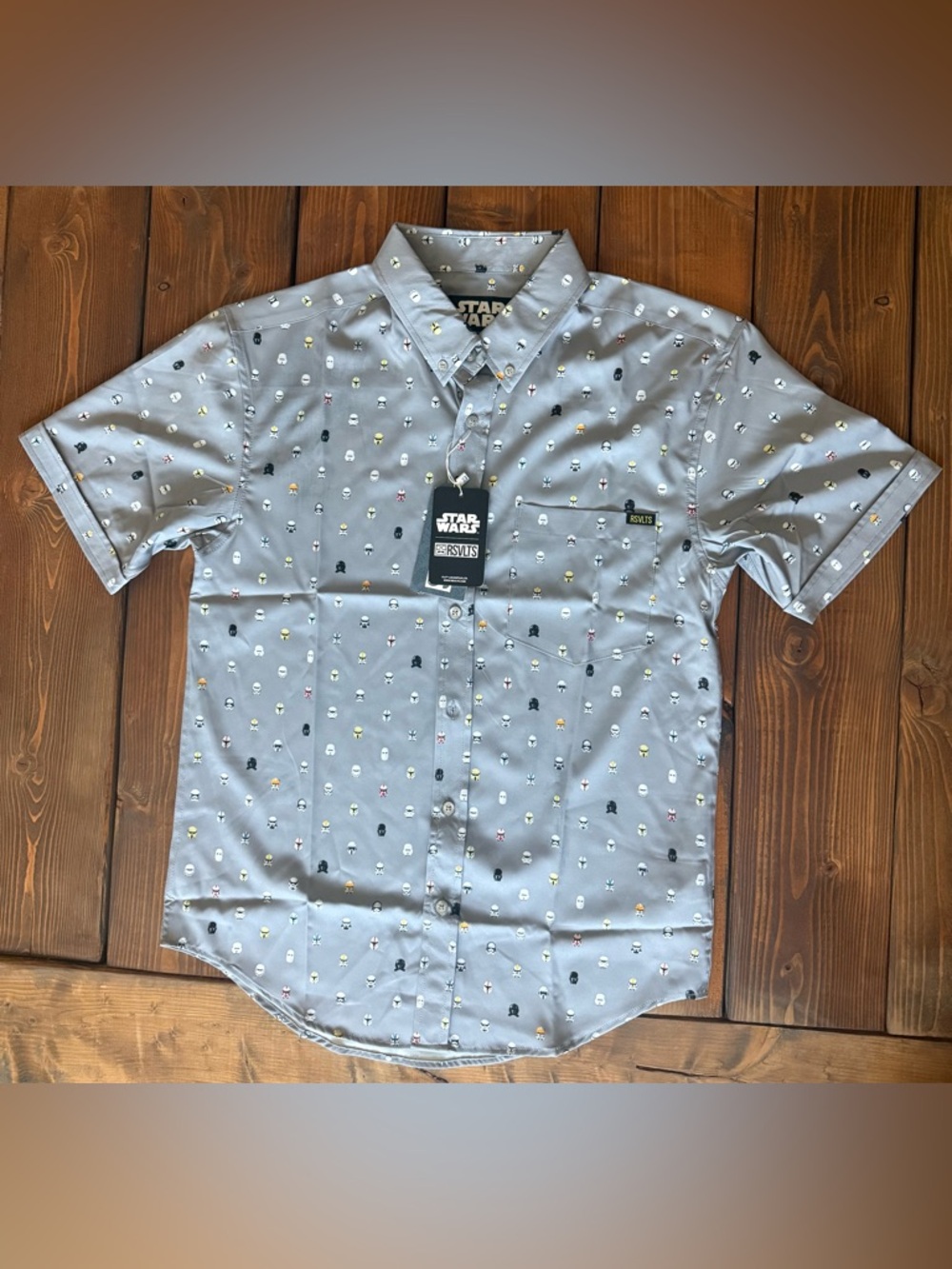 RSVLTS Star Wars Button Up Shirt Men’s Small NWT Little Stormtrooper Grey - Picture 2 of 5